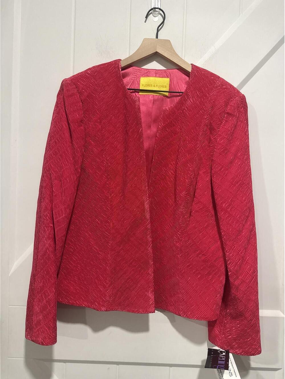 Flores & Flores Vibrant Pink 100% Silk Blazer Jacket, Size 16
